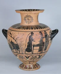 Arkaisk jonisk hydria föreställande Hermes som låtsas sova, från Cerveteri, ca 530 f.Kr. (keramik)