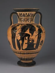Atensk attisk svartfigurig amfora med Herakles som bär det erymantiska vildsvinet, omkring 510 f.Kr.