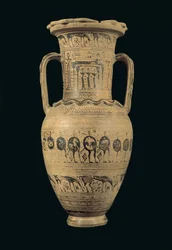 Attisk amfora, sen geometrisk II B-period (720-700 f.Kr.) (målad lera)