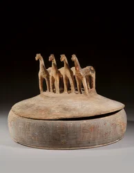 Attic pyxis, sen geometrisk period, c.3:e fjärdedelen av 700-talet f.Kr