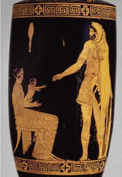 Attic röd-figur lekythos föreställande Herakles keramik detalj av 100581