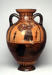 Svart figurvas föreställande Athena med sköld och spjut, 550 f.Kr. (keramik)