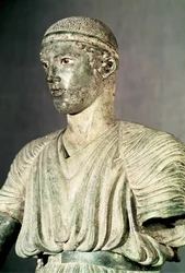 Detalj av Delphi Charioteer, c.470 f.Kr. brons, se även 161526
