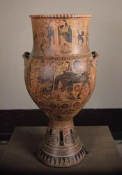 Krater som skildrar Herkules avgång, från Aptera på Kreta, c.610 f.Kr. (keramik)