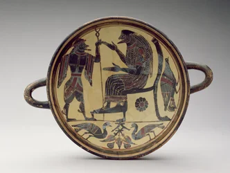 Lakonisk kylixbägare föreställande Zeus och Hermes, ca 550-530 f.Kr. (lera) (se även 288296 och 288298)