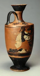 Lekythos med Akilles och Hektors kropp, från Aten, 510-500 f.Kr. (keramik)