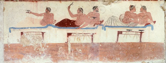 Symposiumscen, ca 480-490 f.Kr. (fresk)