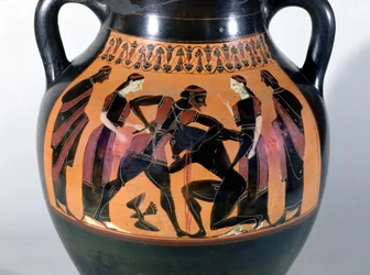 Theseus i kamp med Minotauros, detalj från en attisk svartfigurig amfora
