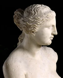 Venus från Milo, detalj av huvudet, hellenistisk period, cirka 100 f.Kr., marmor