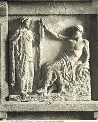 Zeus och Hera, metop från tempel E i Selinunte på Sicilien
