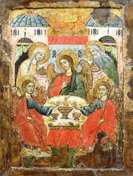 Abraham och de tre änglarna, ikon, från Makedonien, ca 1700 (tempera på panel)