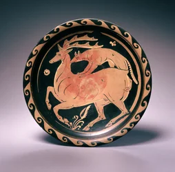 Apuliens rödfigursfat, tillskriven Lampas-målaren, c.350-325 f.Kr. (terrakotta)