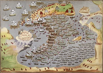 Slaget vid Navarino den 20 oktober 1827, från det grekiska frihetskrigets bildhistoria
