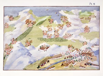 Battle of the Inn at Gravia, skylt 5 från Pictorial History of the Greek Independence War of Independence av General Makryjannis