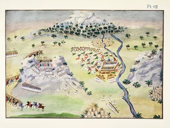 Slag mellan turkar och greker vid Karpenisi och Kaliakouda, skylt 12 från Pictorial History of the Greek Independence War of the General Makryjannis