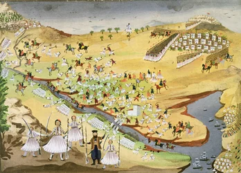 Första slaget mellan greker och turkar, vid Alamana-bron 1821, från det grekiska frihetskrigets bildhistoria