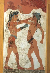 Grekisk civilisation, Fresk föreställande unga boxare, Från Akrotiri, Thera Island, Santorini, Grekland