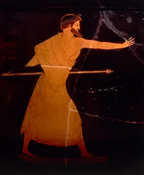 Grekisk civilisation, Rödfigurig keramik. Attisk krater föreställande Zeus, tillskriven Berlinmålaren. Detalj.