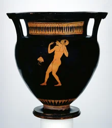 Krater med röd figur som visar en diskuskastare (keramik)