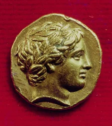 Stater av Filip II (382-336 f.Kr.), kung av Makedonien, med en avbildning av Apollon, 356-336 f.Kr.