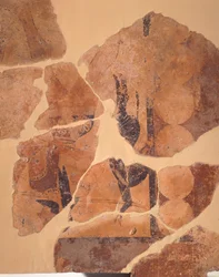 Jägarens återkomst, fresk från Temple C i Thermos, Grekland, grekisk civilisation, ca 630 f.Kr.