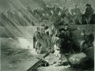 Vintillverkning i Kahetie, Georgia, tallrik 31 från en bok om Kaukasus, graverad av Adolphe Mouilleron (1820-81) utgiven av Alfred Leon Lemercier, Paris