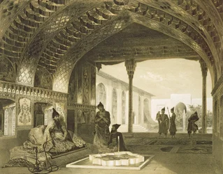Spegelsalen i Palace of the Sardar of Yerevan, Armenien, skylt 17 från en bok om Kaukasus, graverad av Charles Claude Bachelier och Celestin Francois Nanteuil (1813-73) pub. av Alfred