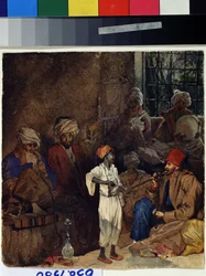 ""Ett värdshus i Izmir i Turkiet"" (Kaffehus i Smyrna) Akvarell av Grigori Gagarin (Gagarin) (1810-1893) 1835 State A. Pushkin Museum of Fine Arts Moskva