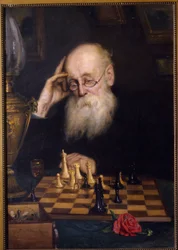 Schack mot sig själv (Schack med sig själv). Målning av Grigori (Grigoriy, Grigory) Grigoryevich Myasoyedov (Myasoedov, Miasoedov) (1834-1911), olja på duk