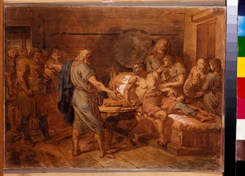 Kuzma Minins (död 1616) vädjan till prins Dmitri Pozharsky (1577-1642) - Verk av Grigori Ivanovich Ugryumov (Ugrioumov) (1764-1823), akvarell och vitt på papper, cirka 1800 (31,6x42 cm) - (Kuzma Mini) - (Kuzma Mini) prinsen Dmitrij Pozharsky, Wat