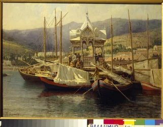 Le Port de Jalta (Ukraina) - Painture de Grigori (Grigory, Grigory) Grigorievich Myasoedov (Myasoedov) (1834-1911), huile sur toile