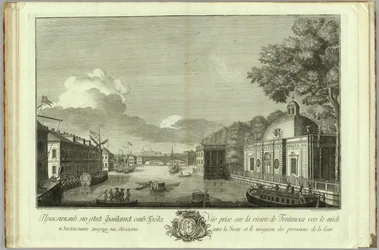 Utsikt över Fontanka-floden från Grotto Book till 50-årsdagen av grundandet av St. Petersburg, 1753