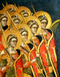 Beväpnade änglar, av Guariento (aktiv 1338-1367 eller 1370), detalj