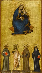 Madonna och barn med heliga, cirka 1360 (tempera och bladguld på poppelpanel)