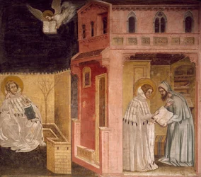 Vision of St Augustine, scene from Stories of St Philip and St Augustine, by Guariento (toaga mai le 1338, maliu 1367 po o le 1370), fresco, Church of Eremitani (Hermits), Church of Eremitani (Hermits), Italyswed