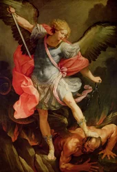 Ärkeängeln Mikael som besegrar Satan (olja på duk)