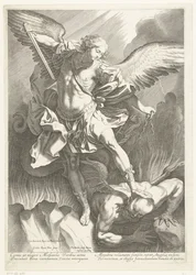 Ärkeängeln St Michael som besegrar djävulen, graverad av Pieter de Bailliu, 1623-60