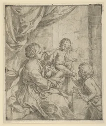 Jungfrun och barnet vid ett bord med den unge Johannes Döparen, ca. 1600-1640.