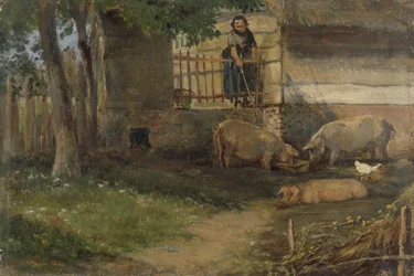 Grisar i en ladugård