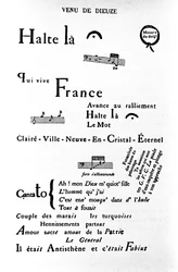 Calligram (rhebus) av Guillaume Apollinaire (1880-1918): "" Come of Dieuze""