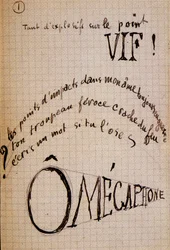 Calligram av Guillaume Apollinaire - i "Du coton dans les oreilles", autografiskt manuskript på 17 blad.
