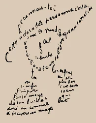 Calligram "Reconnais-toi" dikt till Louise de Coligny-Chatillon, 9 februari 1915