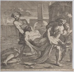 Abdon och Sennen bär de tidiga kristna martyrerna iväg för begravning, 1650-60.