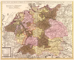 Karta över vägar och stolpar i Tyskland (etsning