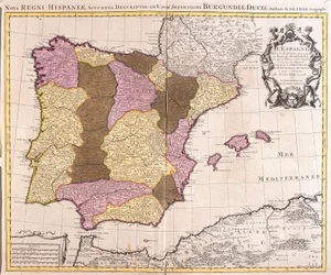 Karta över Iberiska halvön, Kungariket Portugal och Spanien