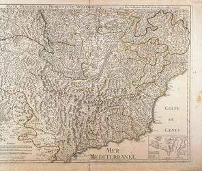 Regionen södra Piemonte, regionen Monferrato och västra Ligurien. Karta av Guillaume de l