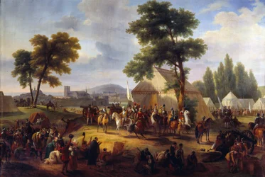 Religionskrig: "" Kung Henrik IV (1553-1610) nära Paris under belägringen av staden 1590 levererar svältande parisare"" Målning av Frederic Ronny (1786-1854) 1800-talets Rouen, Musee des Beaux Arts