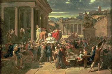 Caesars död (100-44 f.Kr.) (olja på papper)