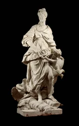 Porträtt av Marie Lescszinska, Frankrikes drottning (Leczinska, Lescszinka eller Leszinka) (1703-1768) Frankrikes drottning i Junon-marmorskulptur av Guillaume Coustou (1677-1746) 1725 runt Paris, Louvren