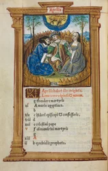 Tryckt timbok (användning av Rom): fol. 5v, illustration av aprilkalender